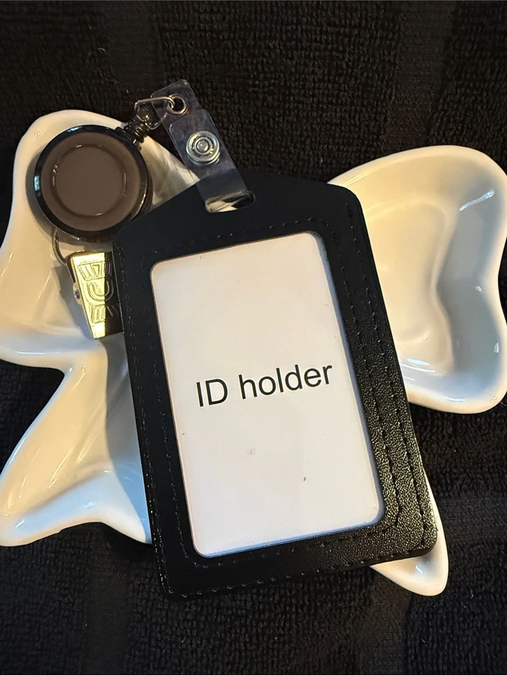 Black ID Badge Holder with Retractable Reel and Clip